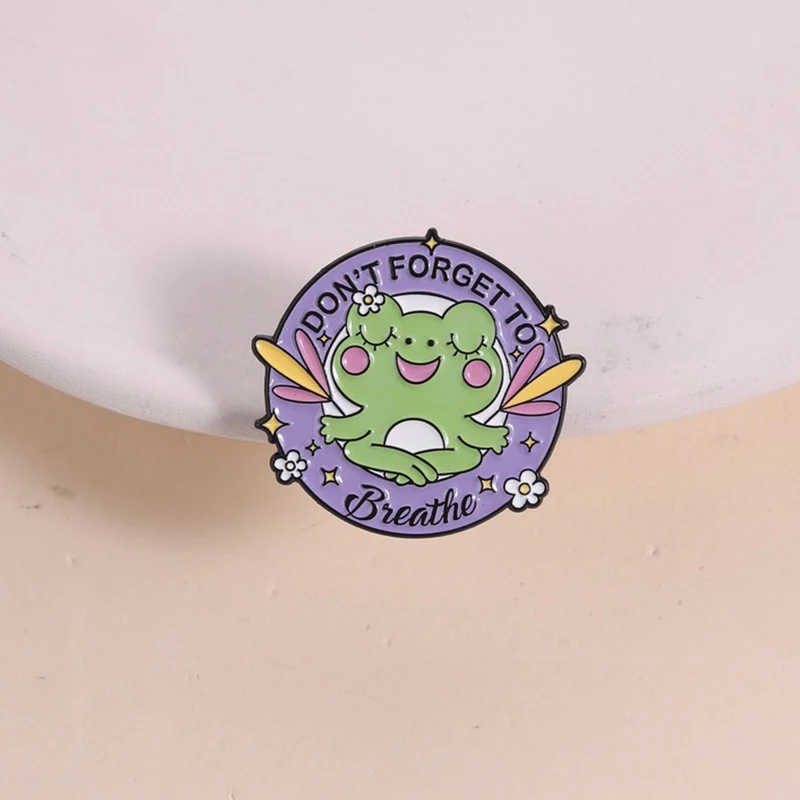 Don’t Forget to Breathe Enamel Pin Cartoon Animal Frog Mental Health Positive Quote Brooch Lapel Badge Jewelry Gift for Friends