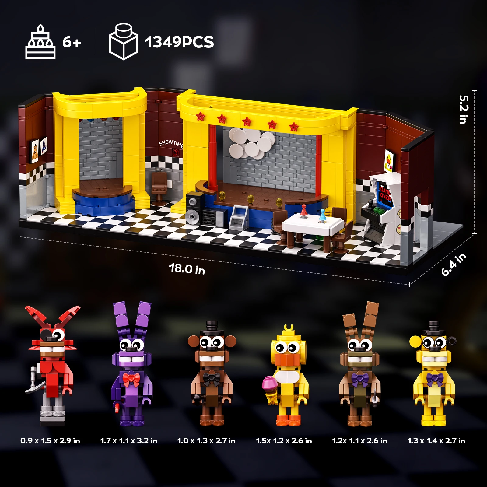 Five Nights Horror Bear Stage Building Block Toy Freddyed’s Stage with Fazbear Monster Model Bricks Gifts for Kids Adults