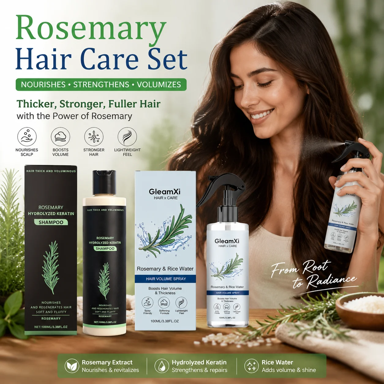 Keratin Treatment Set - Conjunto de Shampoo de Alecrim, Spray
