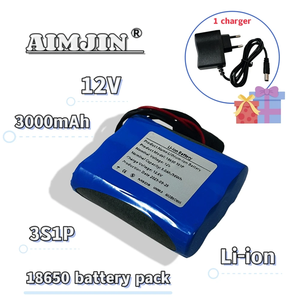 

12V 3000mAh 3S1P Battery Pack 18650 Lithium ion DC 12.6V Rechargeable Battery + Charger