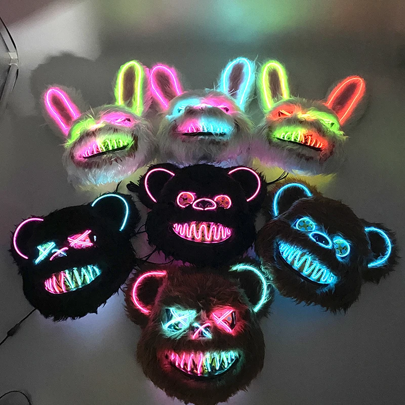 LED Light up Mask Bloody Rabbit Cosplay Mask Halloween Horror Killer Masque Scary Adult Mask Dress Costumes Props Full Face Mask