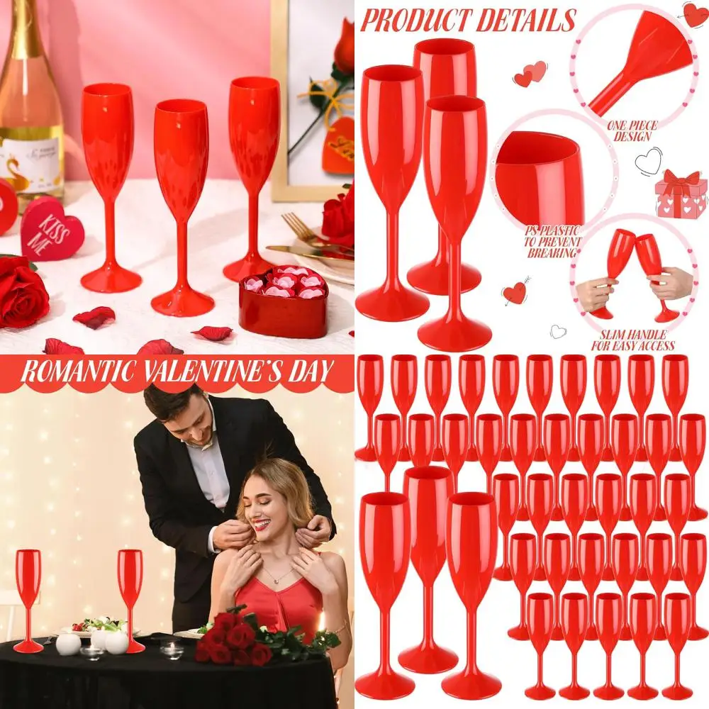 

Набор из 40 небьющихся акриловых бокалов для шампанского (6 унций), красные, для свадеб и вечеринок, ко Дню святого Валентина