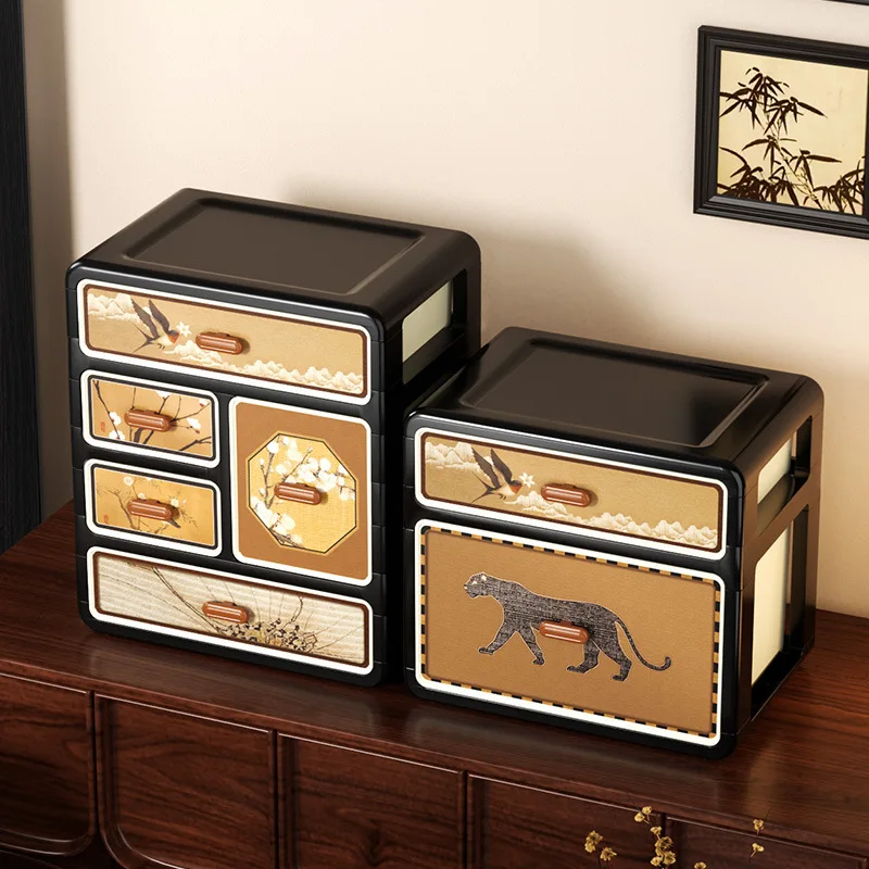 Desktop Drawer Storage Box High Value Medium and Ancient Style Multi-layer Entrance Student Dormitory Stationery Retail Storage