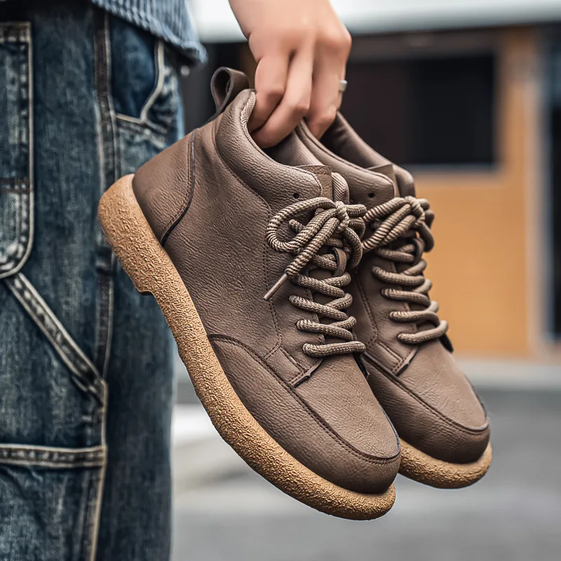 

Men's Casual Shoes Comfortable Retro Men's Leather Casual Shoes Men's Fashion Retro Flat Boots for Men Shoes