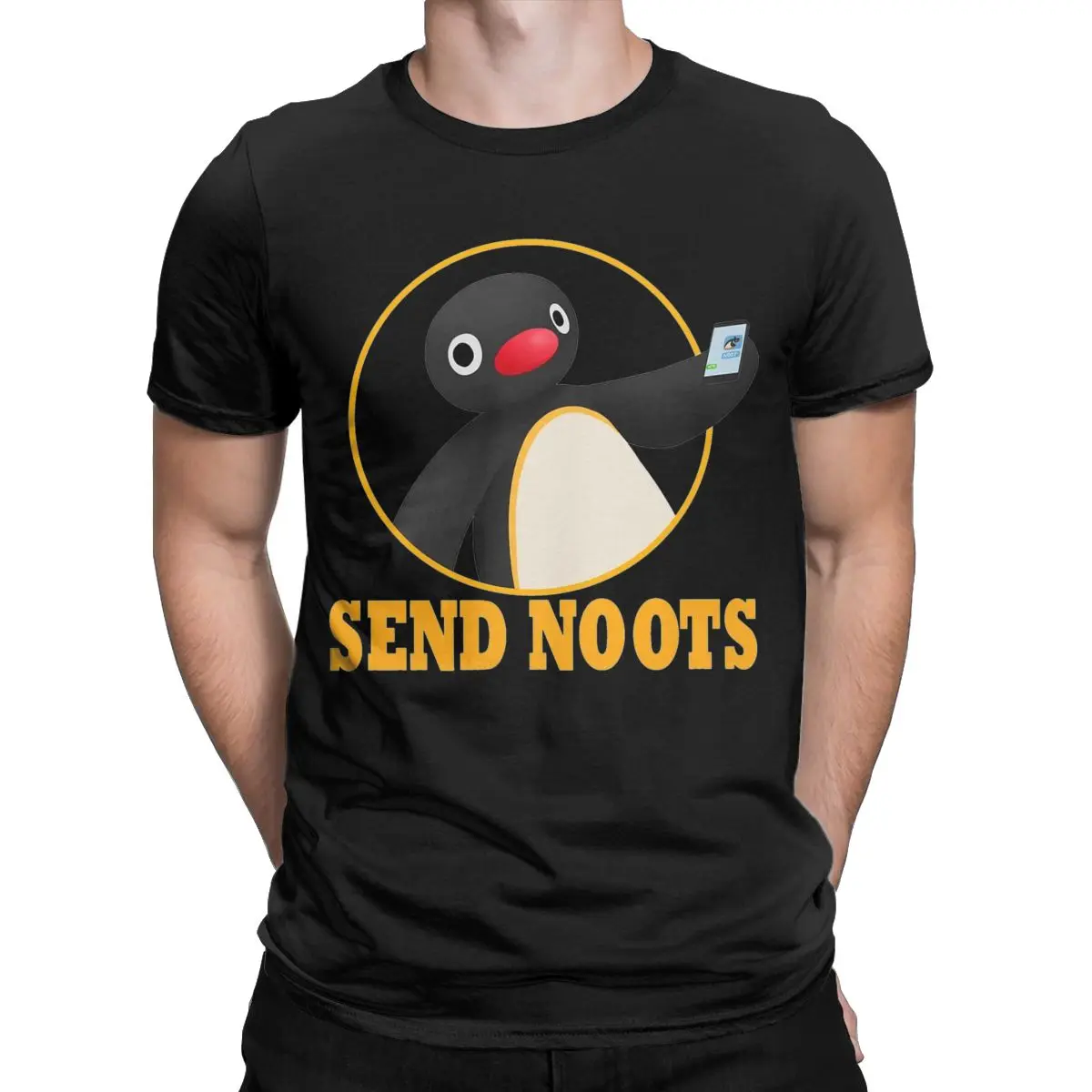 Send Noots Pingu T-Shirts for Men Vintage Pure Cotton Tee Shirt O Neck Short Sleeve T Shirts Plus Size Tops