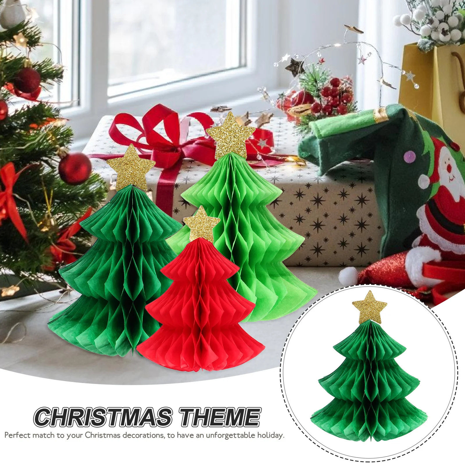 

6 Pcs Christmas Tree Decoration Table Centerpieces Decorations Party Country Xmas Ornaments Dinner Honeycomb New Year Paper
