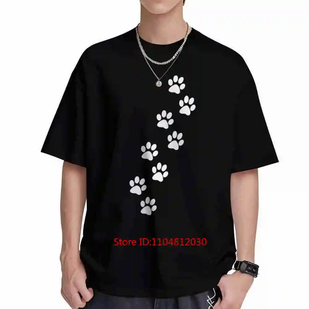 Black Paw Print Dog Bone Collar Short Sleeve Tee 100% Cotton T-Shirt