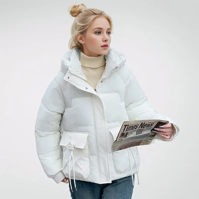 2024 New Winter Women Warm Down Cotton Jacket Fashion Hooded Thick Puffer Coat Casual Loose Outerwear Female Cotton Padded Coats