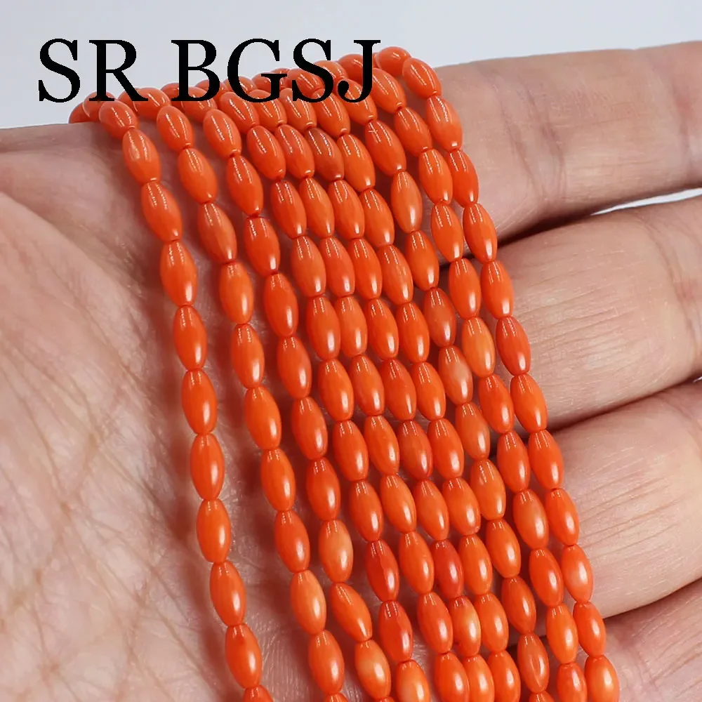 3x6mm 15inch Small Natural Orange Coral Gems Rice Jewelry Making DIY Bracelet Necklace Handmade Loose Beads