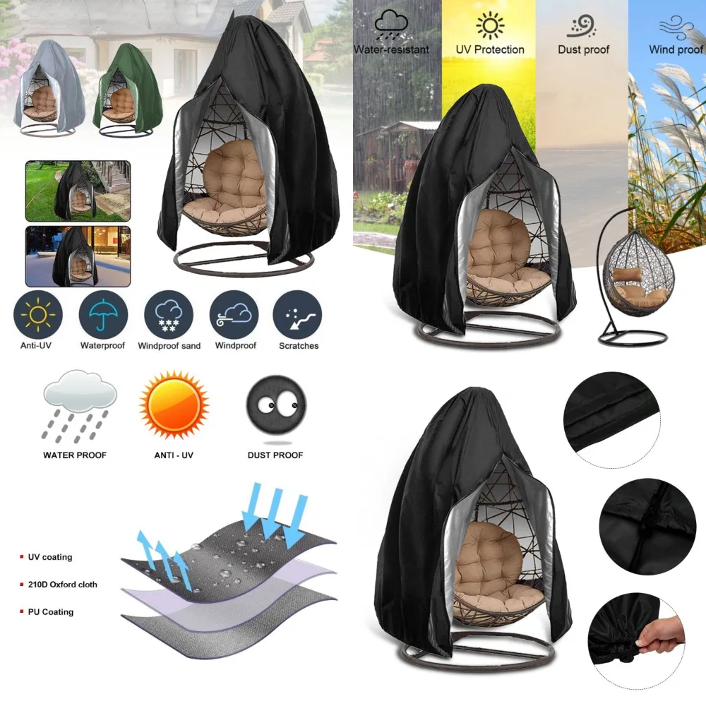 

Durable, Sturdy Black Hanging Egg Swing Chair Cover for Ultimate Protection from Rain, Wind, and Sun - Long-Lasting, Weather-Res