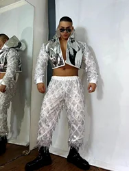 Hiphop Jazz Sports Suits Men Silver Laser Theme Party Wear Nightclub Male Singer DJ gogo Costumes