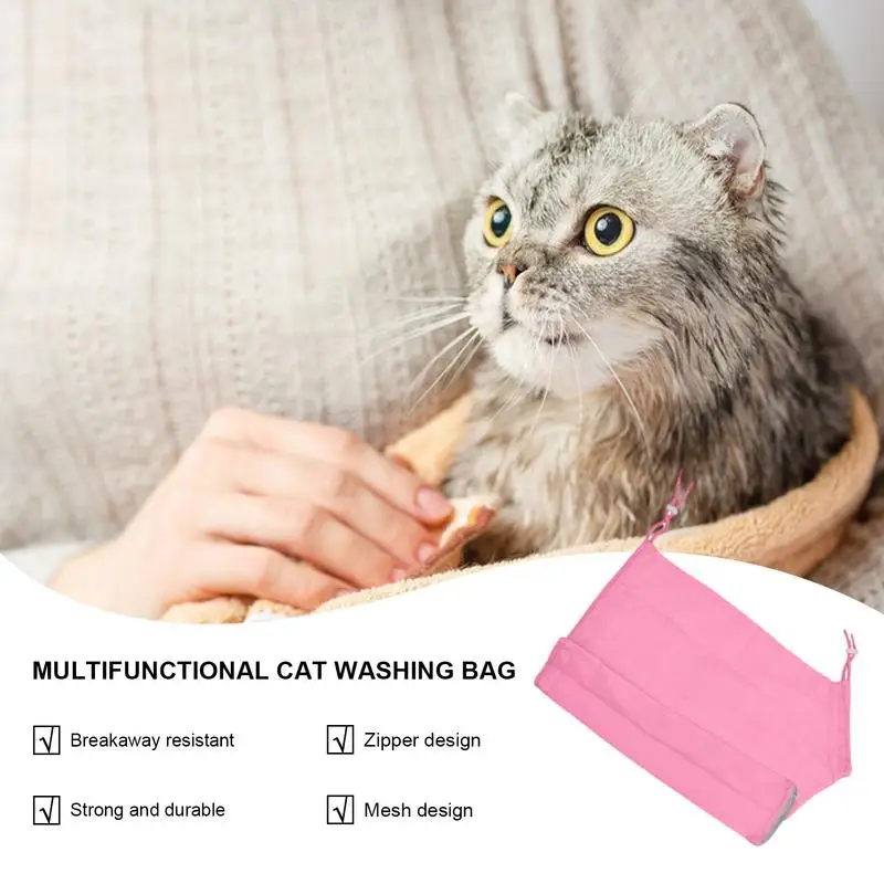 Cat Bath Bag Adjustable Shower Net Bag Anti-Bite Breathable Restraint Shower Bag Pet Grooming Supplies For Bathing Body Care