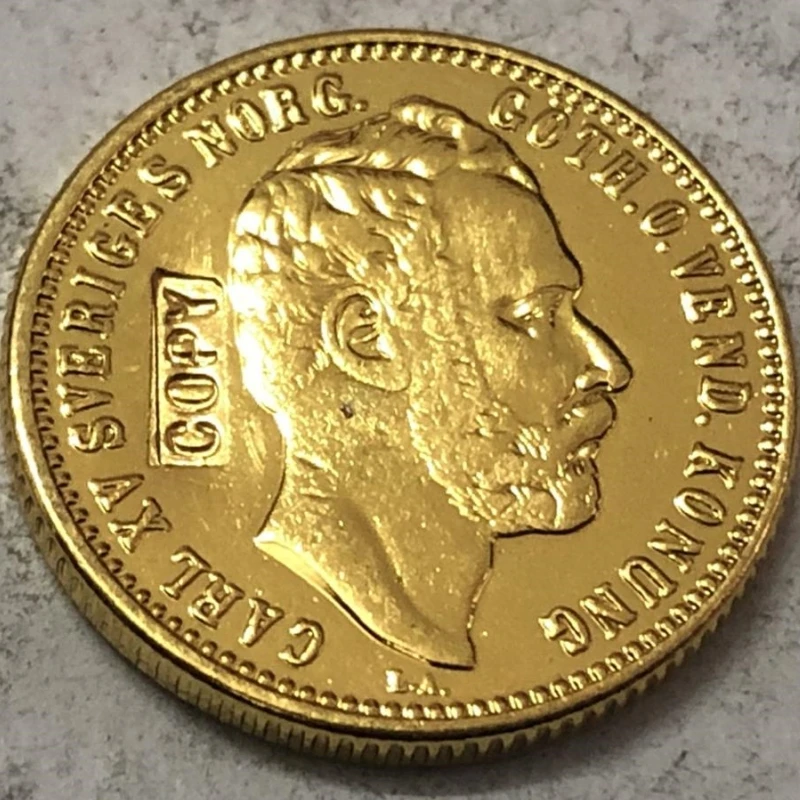 1871 Sweden 1 Carolin / 10 Francs-Carl XV Gold Copy Rare coin