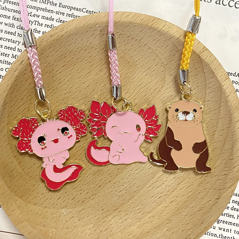 Metal Hexagon Dragon Otter Animal Phone Lanyard Keychain Enamel Cute Cartoon Creative Ocean Fish Bag Box Cellphone Chain Jewelry