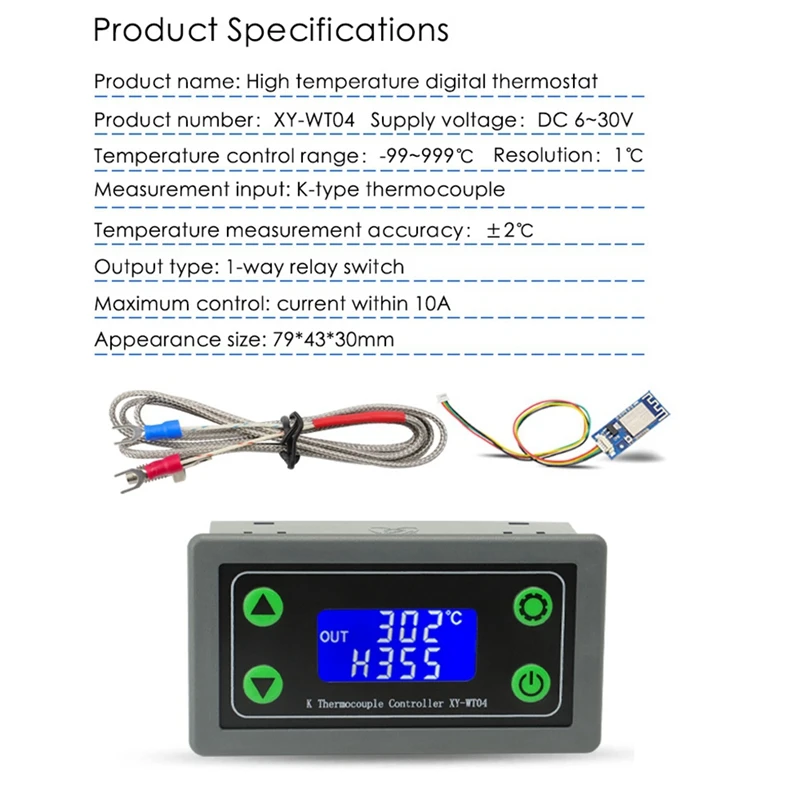 XY-WT04 High Temperature Digital Thermostat K-Type Thermocouple High Temperature Controller -99-999 Degrees