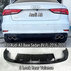 For Audi A3 Base Sedan (Not for S-Line S3) 8V Facelift 2016-2020 Car Rear Valance Gloss Black Rear Bumper Diffuser Spoiler Kits