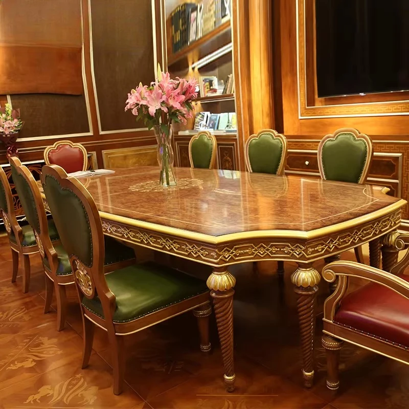 Customized European-style restaurant furniture, solid wood hand-carved luxury villa 2 meters 4 long dining table, dining table
