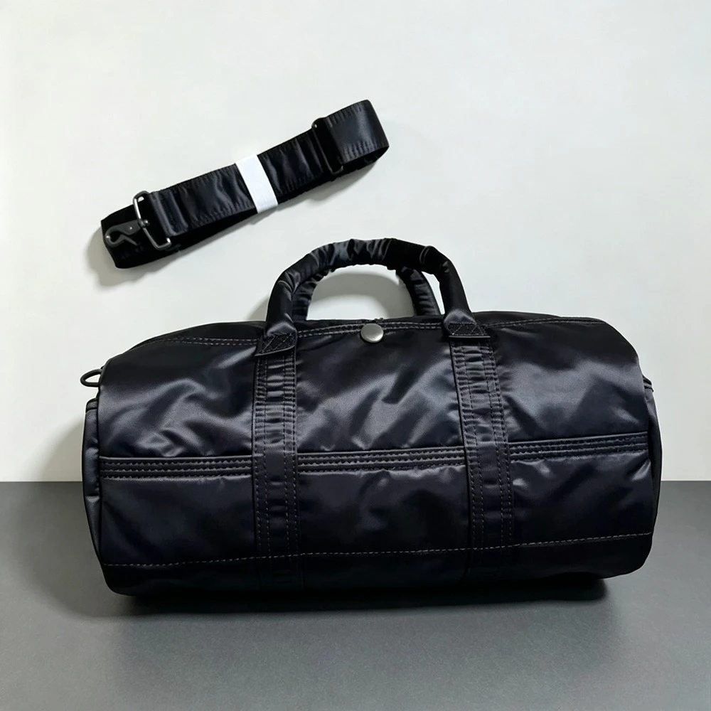 Luxury Roll Bag 2‑Way Duffle Handbag Nylon Cylinder Boston Bag Detachable Strap Commute Travel Gym Shoulder Crossbody Bag