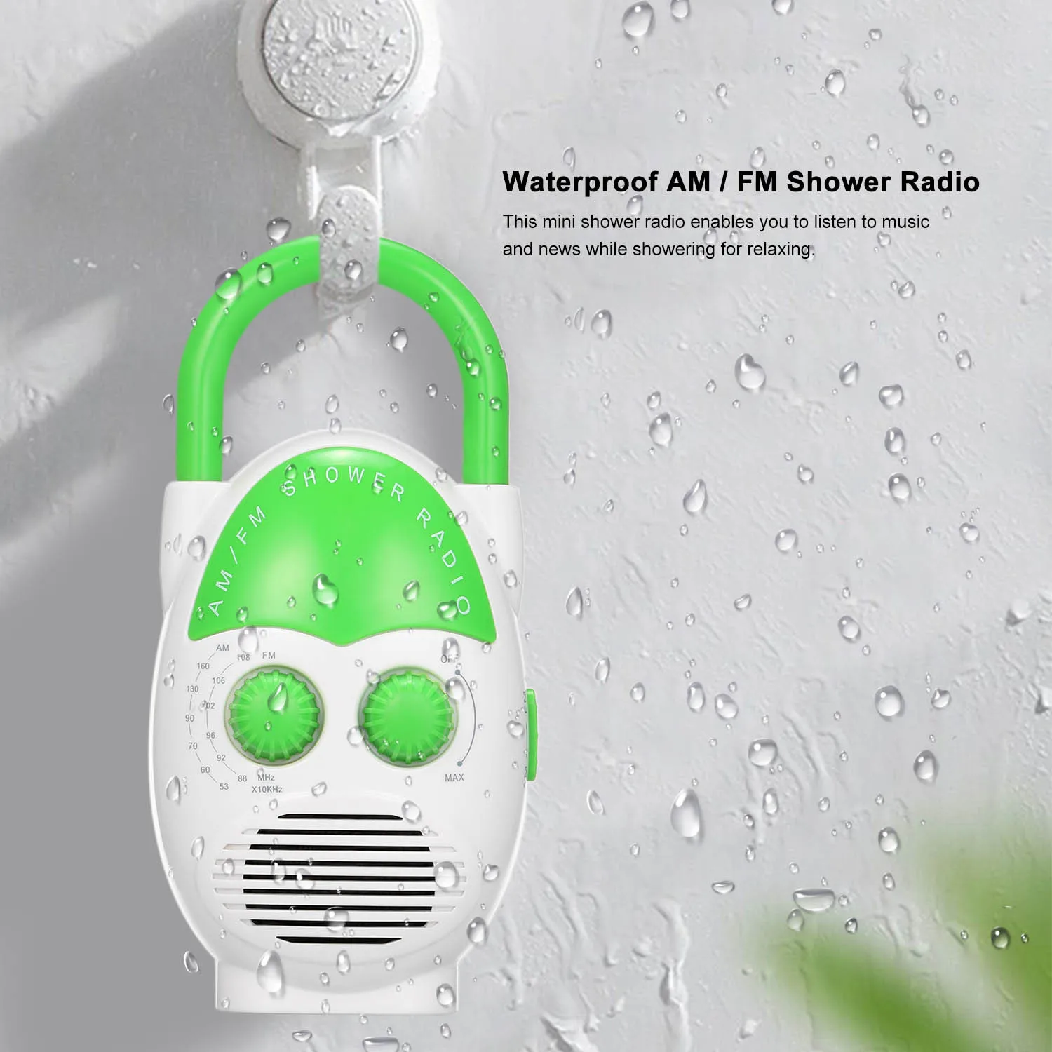 Shower Radio, Portable AM/FM Shower Radio, Waterproof Hanging Shower Radio, Adjustable Volume, Battery Operated Shower Radios fo