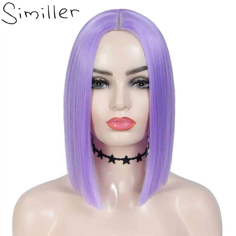 Similler Short Straight Synthetic Bob Wigs for Women Short Hair Middle Parting Heat Resistant Wig for Cosplay Daily Party Use