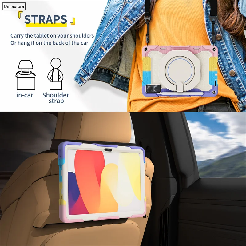 For Xiaomi Redmi Pad SE 8.7 Pro 12.1 10.6 Mi Pad 5 6 11 inch 6S Pro 12.4 Tablet Case Shockproof Silicon PC Pull Ring Stand Cover