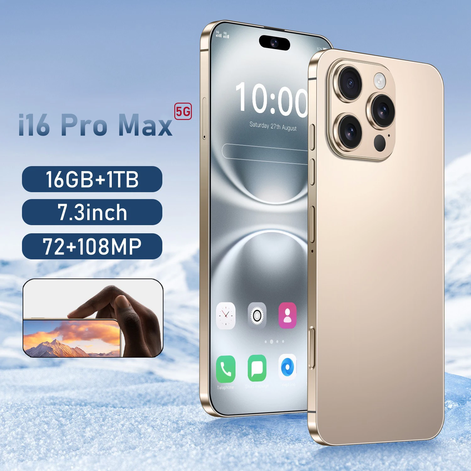 I16 Pro Max Dual SIM 5G Smartphone Android 10 1TB 512GB 256GB Large Storage Fast Speed Octa Core CPU 108MP Rear Smart Gaming LTE