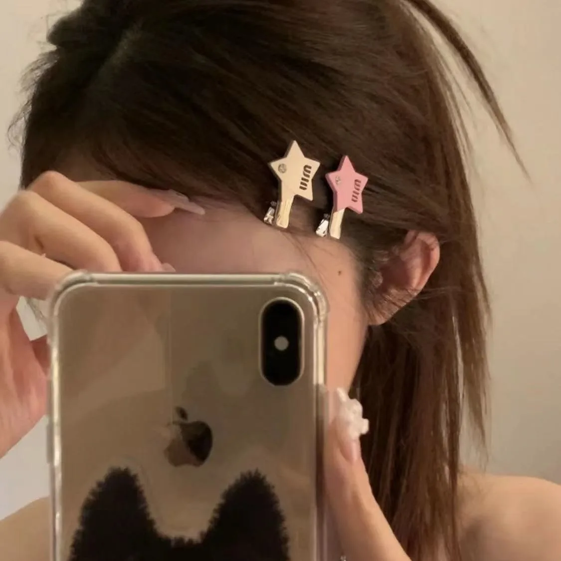 Minimalist Five-pointed Star Hair Clip with Letters and Diamonds - Cold Wind Hair Clip for Girls