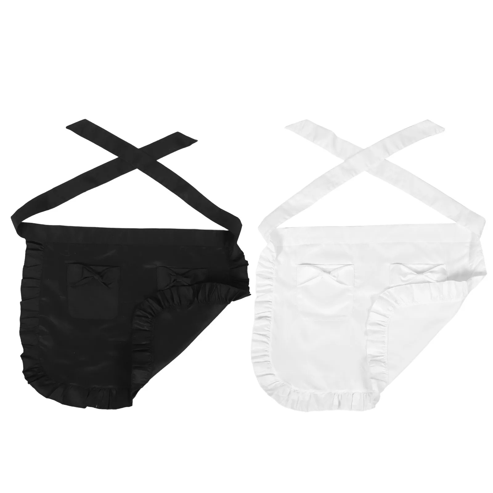 Women's Short Ruffled Chef Apron with Pocket – White Waist Apron for Cooking, Serving, Restaurant, Coffee Bar