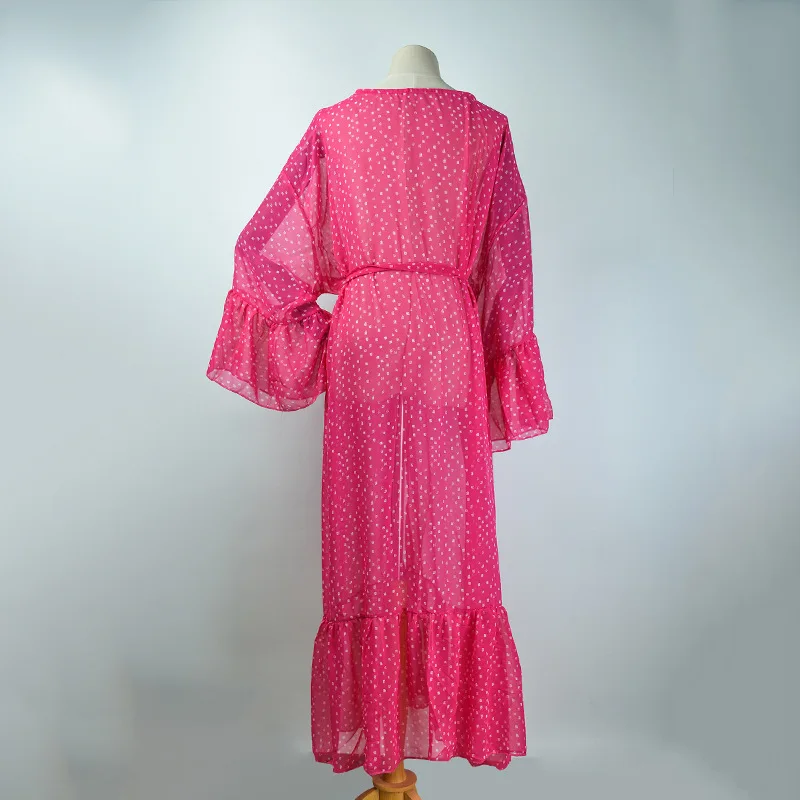 Lunaria 2025 บิกินี่ COVER-UPS Bohemian พิมพ์ยาวกิโมโนเสื้อสเวตเตอร์ถัก PLUS ขนาดเสื้อชีฟองผู้หญิงชายหาดสวมชุดว่ายน้ํา
