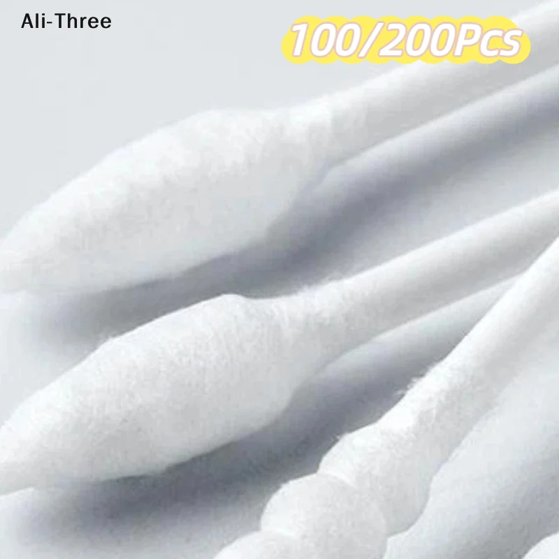 100/200Pcs Double Head Multi-purpose Fluorescent Agent Free Cleaning Tampons Cotton Buds Baby Nursing Supplies Baby Cotton Swab