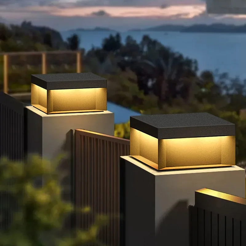 Modern Outdoor Solar Column Lamp with RGB LED Waterproof Garden Villa Wall Gate Ceiling Lamp Aluminum Body IP65 Rating