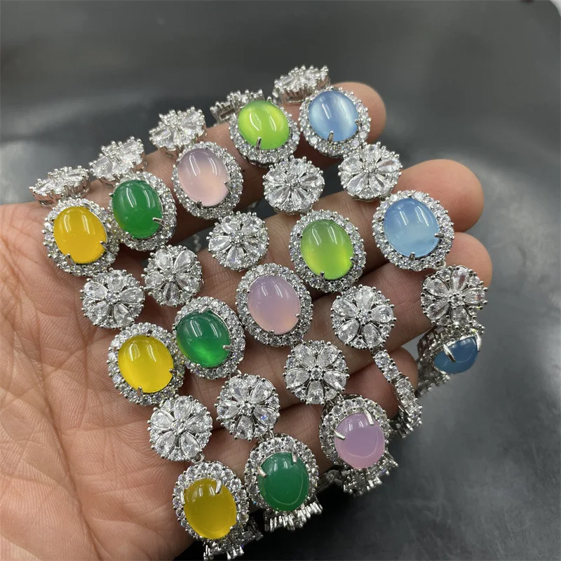 New Inlaid Retractable Chalcedony Women's Exquisite Green Agate Bracelet