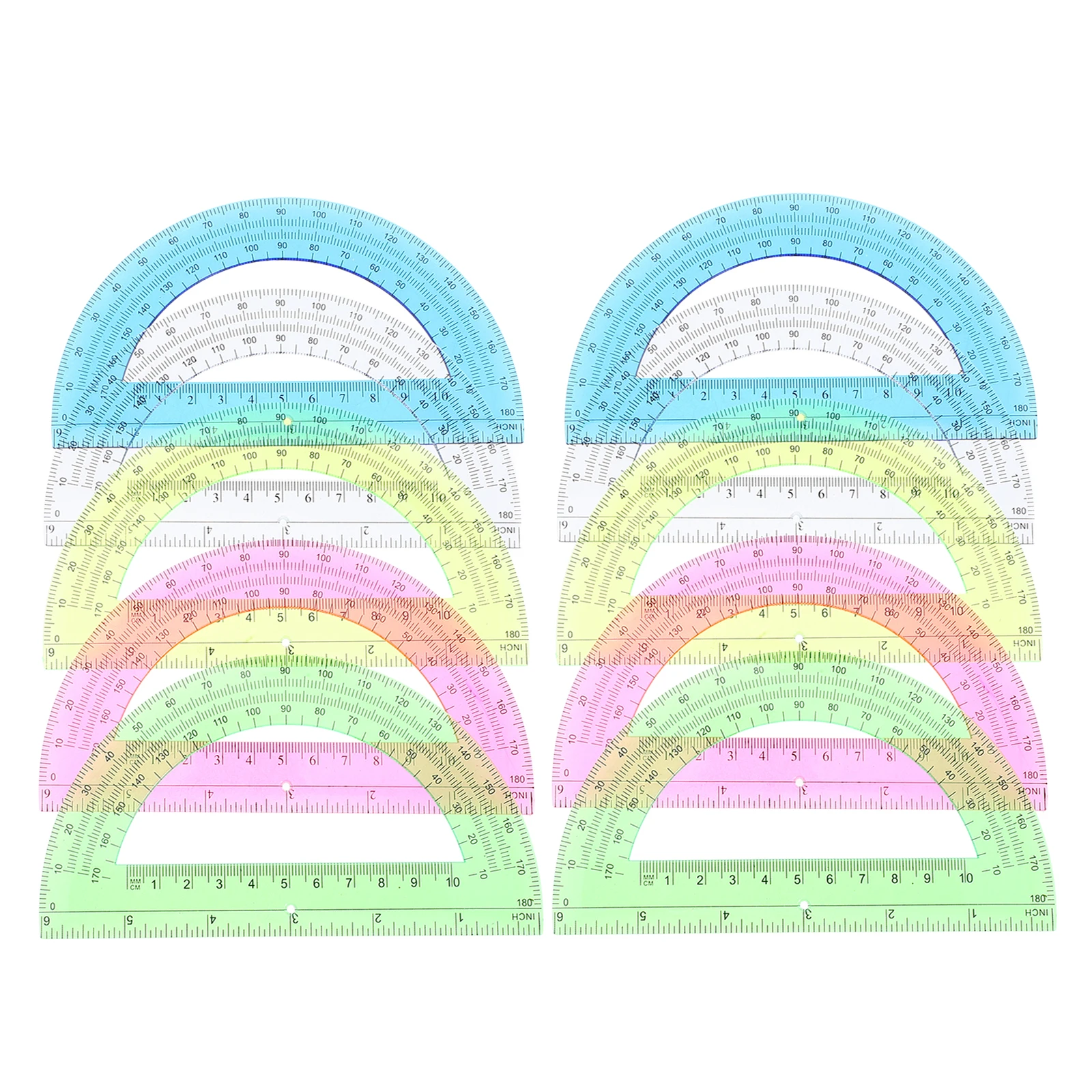 12Pcs Colorful Protractor Set 180 Degree Clear Semicircular Plastic Ruler for Student School Office Geometry Measuring Angle