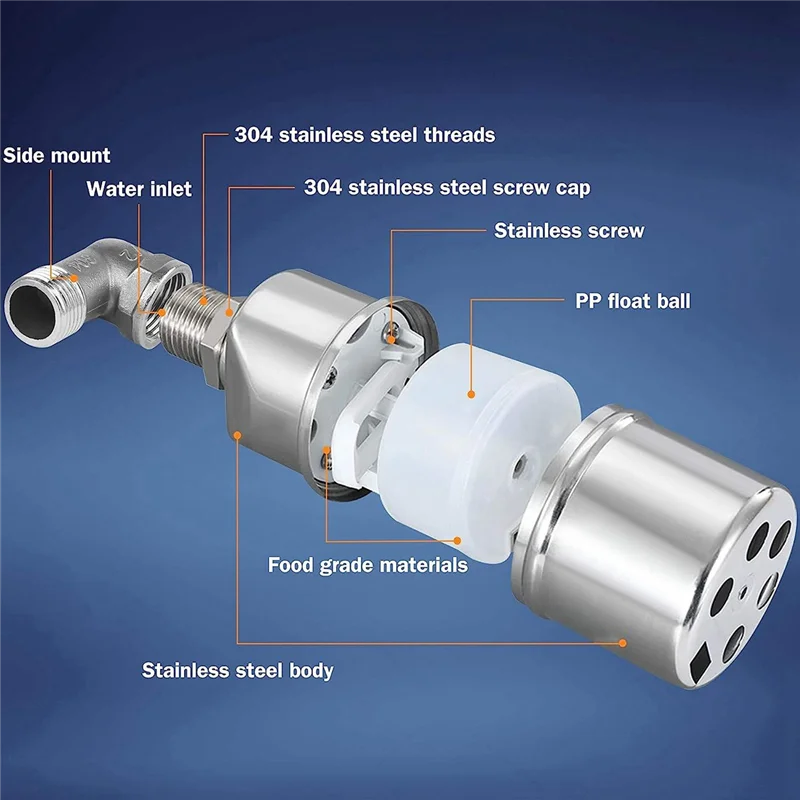 Автоматический клапан контроля уровня воды, поплавковый шаровой клапан из нержавеющей стали 1/2 дюйма для бака, налокотника бассейна