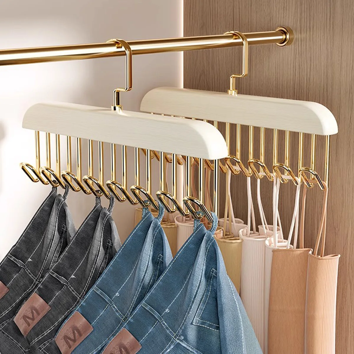 1/2/3pcs wooden new multifunctional hook hanger, bra strap storage, including 8 hooks, suitable for home and dormitory use