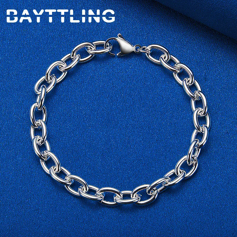 New 925 Sterling Silver Men\'s Bracelet Simple Hip Hop 8 Inches Chain For Women Charm Wedding Party Fashion Jewelry Bracelet