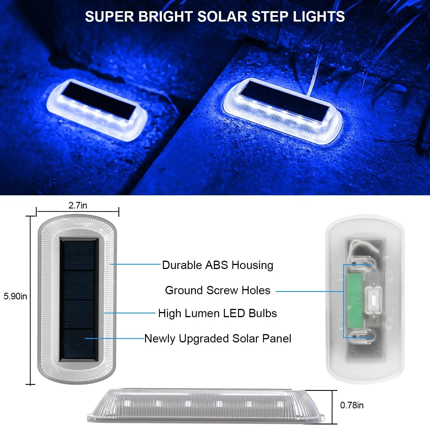 4PCS Solar Step Lights Garden Proch IP65 Waterproof Outdoor Underground Solar Deck Light Blue Stair Driveway Path Decking Light