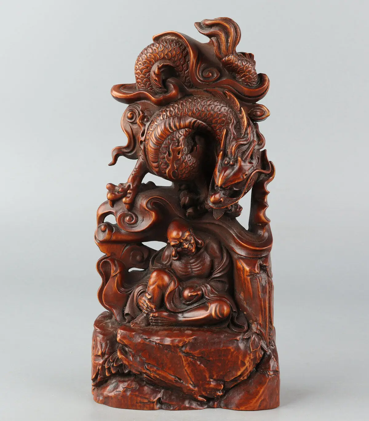 Chinese Exquisite Hand-carved Dragon Luohan Carving Boxwood statue