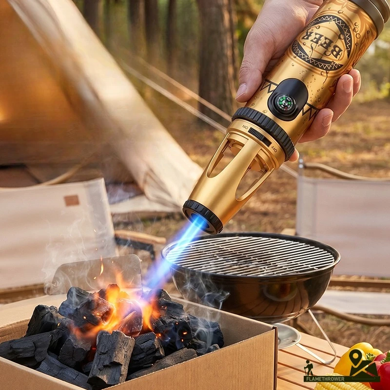 Creative Beer Bottle Shape Powerful Firepower Metal Bottle Opener Windproof Outdoor Igniter 1300c Inflation Welding Gun Lighter