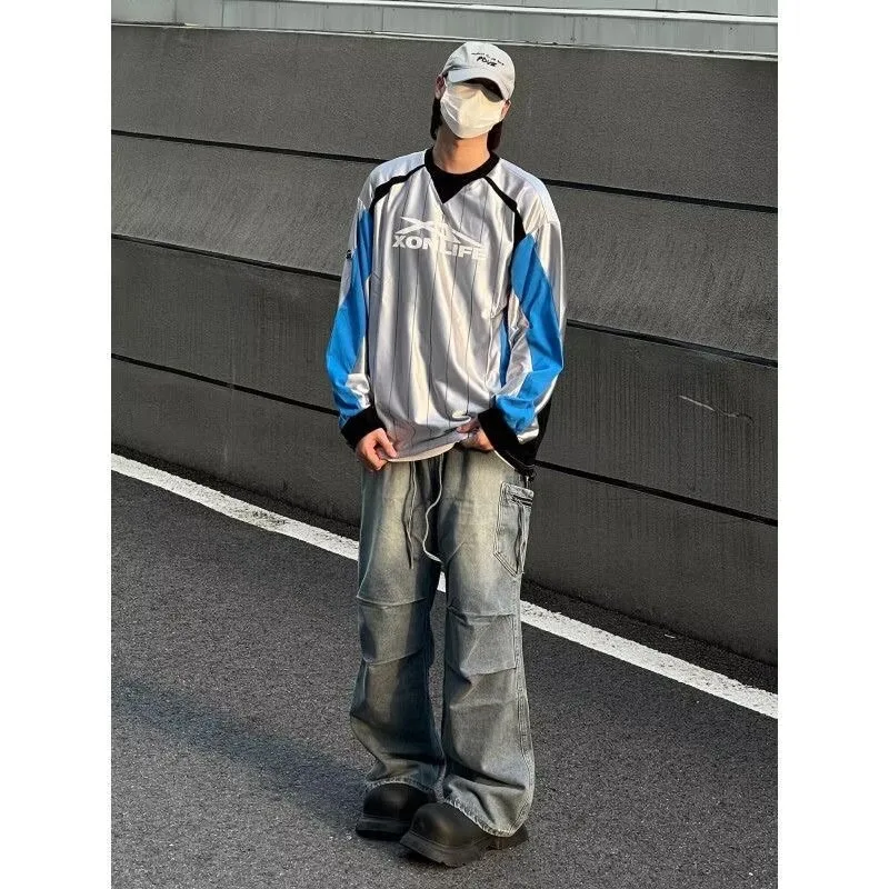 

Jeans Men's Autumn Wide-leg Loose Straight Pleated Old Casual Trousers Foyer Golf Wear New Men's Thin Pants Sport Y2k Hairpin