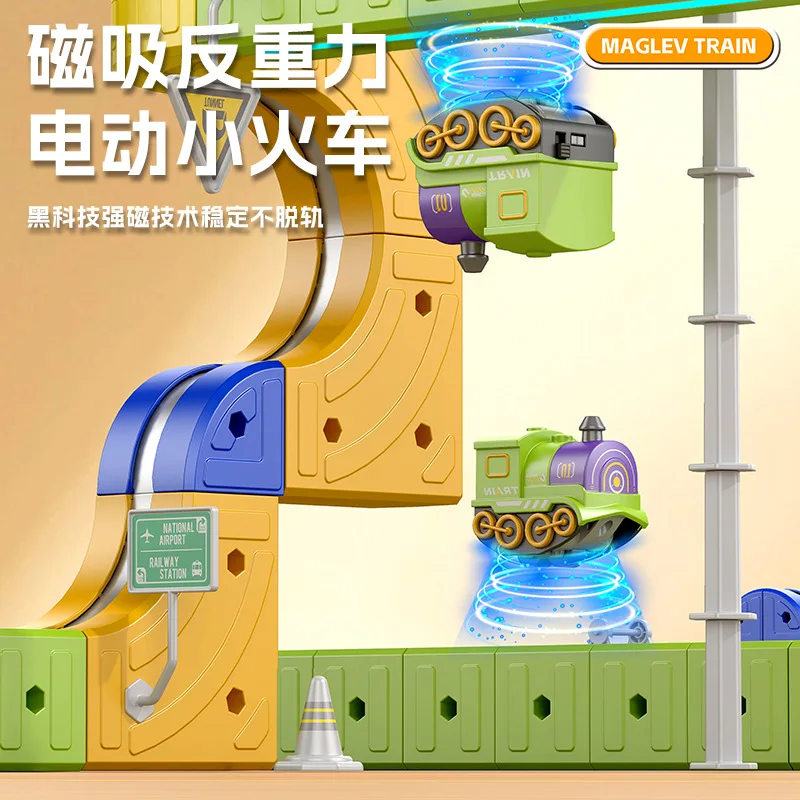 Magnetisches Baustein-Schienen-Auto-Set, STEM-Lernspielzeug, großpartikel, bunt zusammengebautes Schienenfahrzeug als Geschenk für Kinder