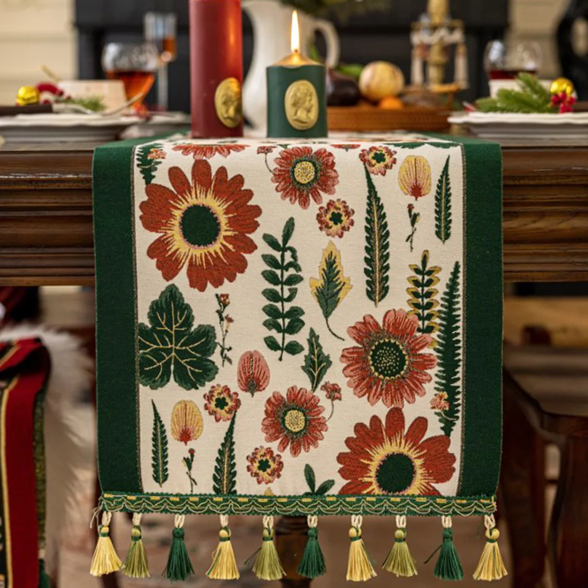 American Rustic Style Table Runner Floral Oil Painting Tassel Long Table Runner Coffee Table Dining Table Tv Cabinet Decoration