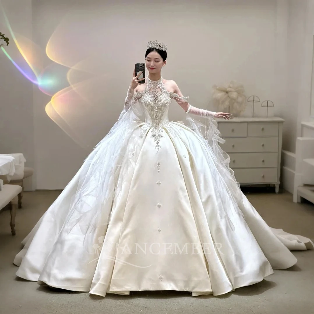 

Customized Vintage Bridal Ball Gown Off Shoulder Short Sleeves Wedding Dresses Sweep Train Bride Gowns Made فساتين حفل