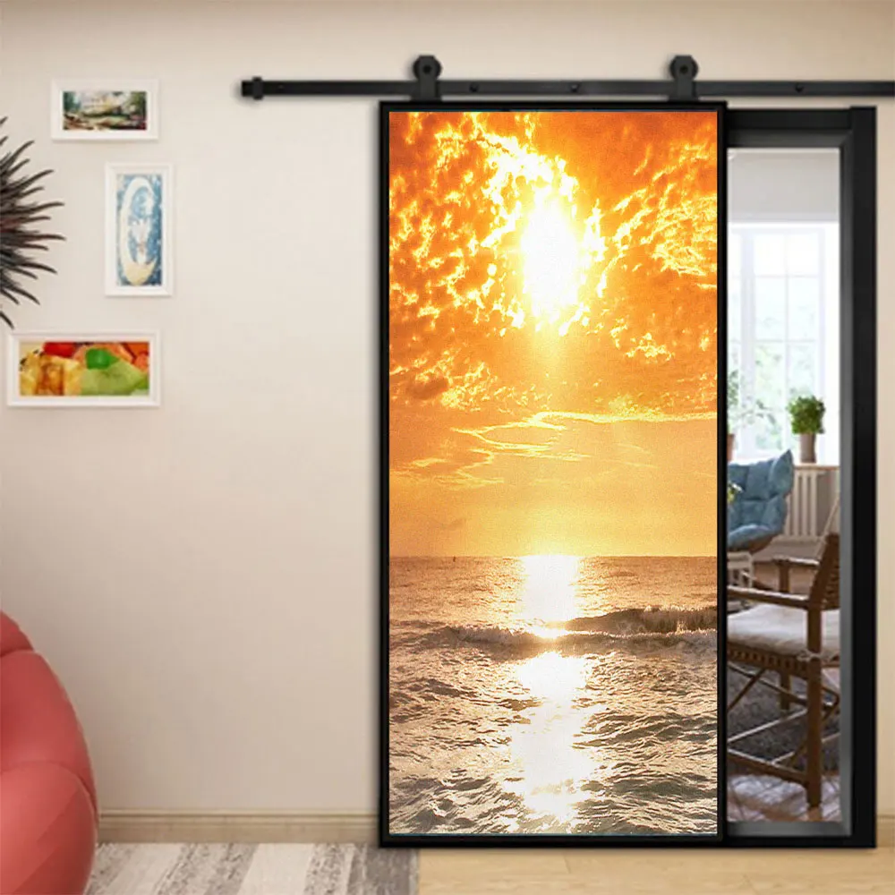 

Sunset Seascape Pattern Privacy Window Film PVC Frosted Sun Blocking Static Cling Glass Stickers Bathroom Door Decoration Film