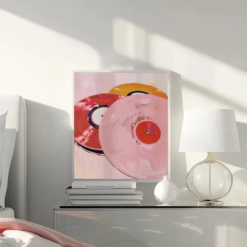 خمر العصرية الوردي الأزرق الفينيل السجلات الملصقات والمطبوعات قماش الطباعة الموسيقى جدار صورة فنية لغرفة المعيشة ديكور المنزل هدية