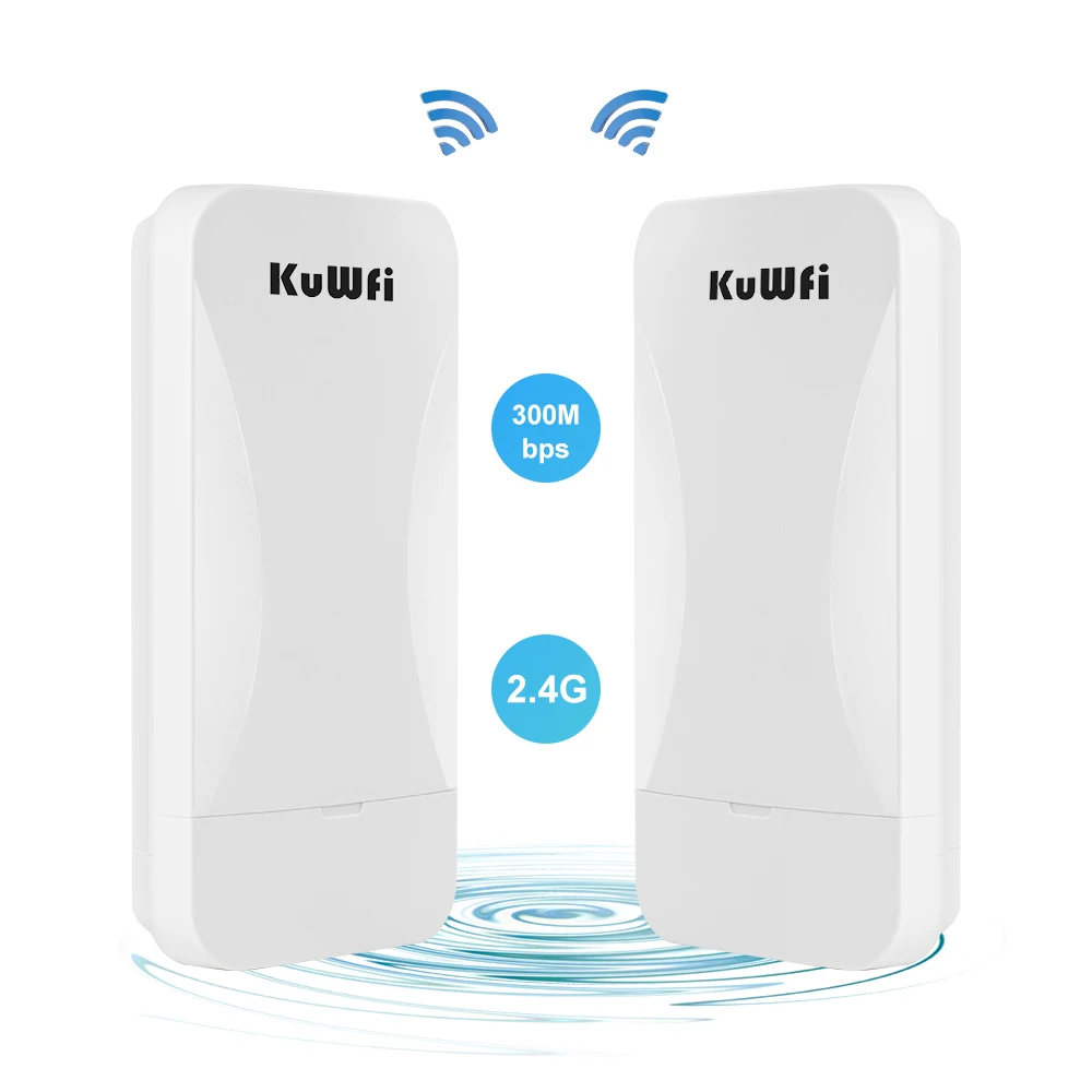 KuWfi-enrutador Wifi para exteriores, puente inalámbrico de 300Mbps, repetidor inalámbrico de 2,4G, extensor de punto a punto, 1KM con puerto WAN LAN