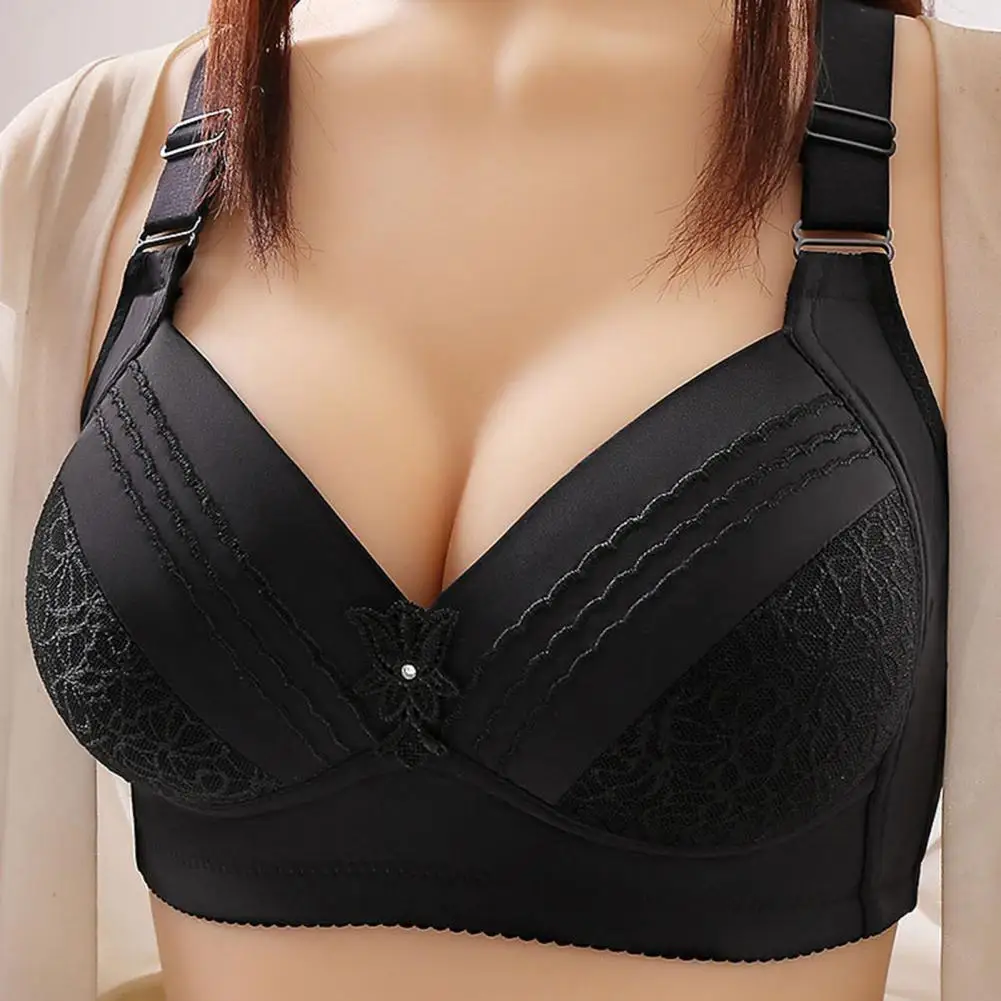 Women Bralette No Underwire Padded Wide Straps Breathable Soft Sexy Push Up Full Coverage Middle-aged Mom Ladies Wireless Bra