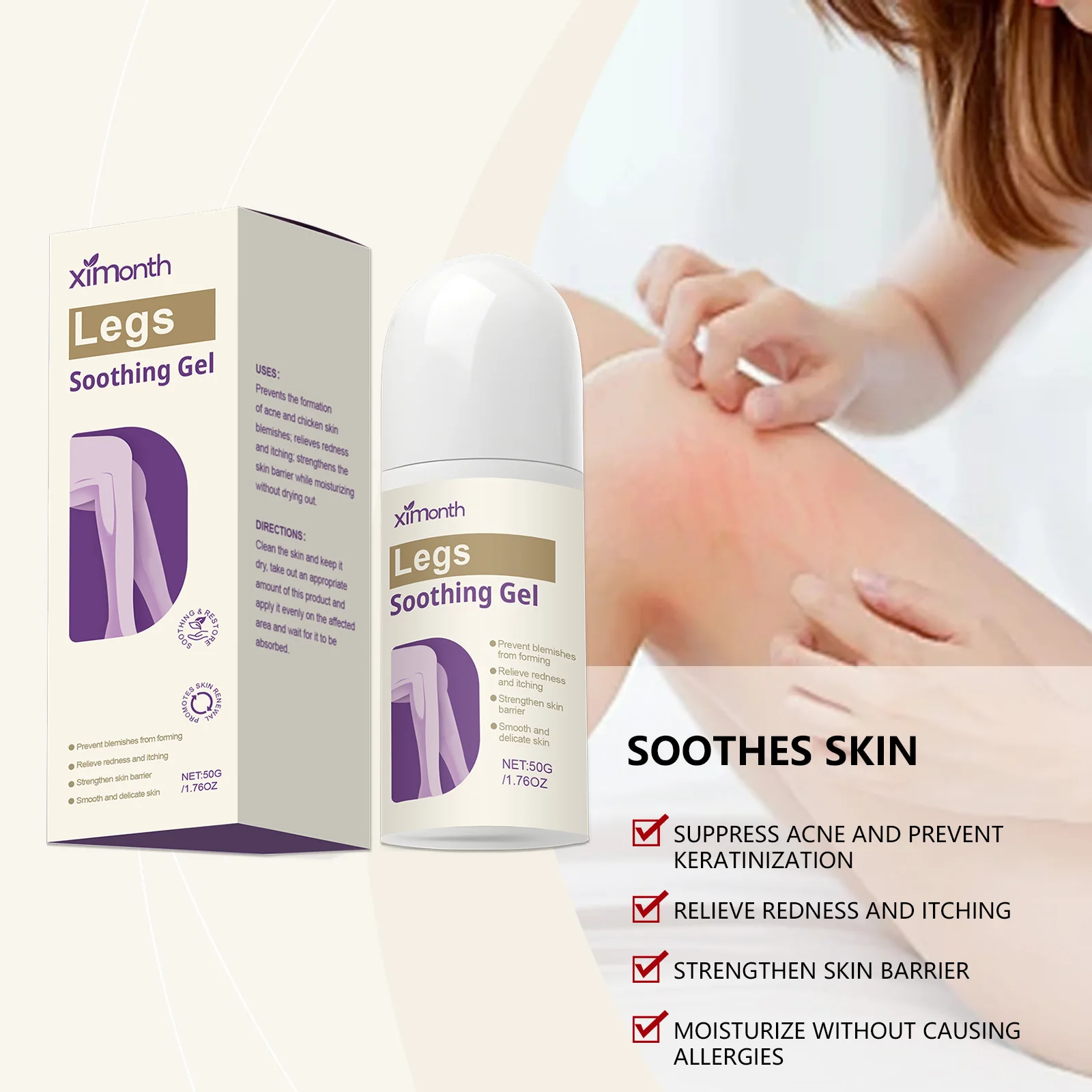 Ximonth Legs Soothing Gel Gently Nourishes Prevent Acne Relieve Redness Itching Strengthens Skin Moisturizing Skin Care Beauty