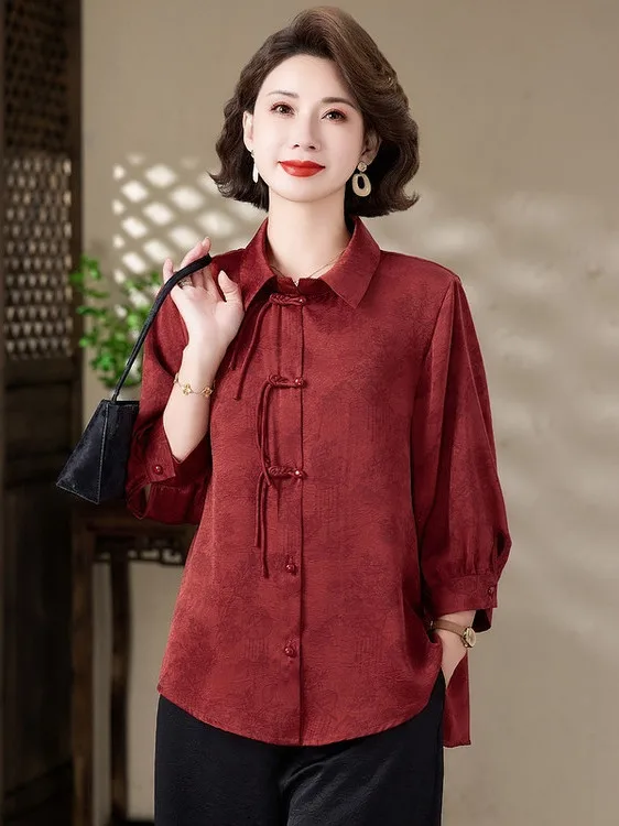 

New Chinese Style Wedding Shirt for Mom Elegant Long Sleeve Button up Casual Wear Spring Summer Wedding Guest Outfit Suitable...