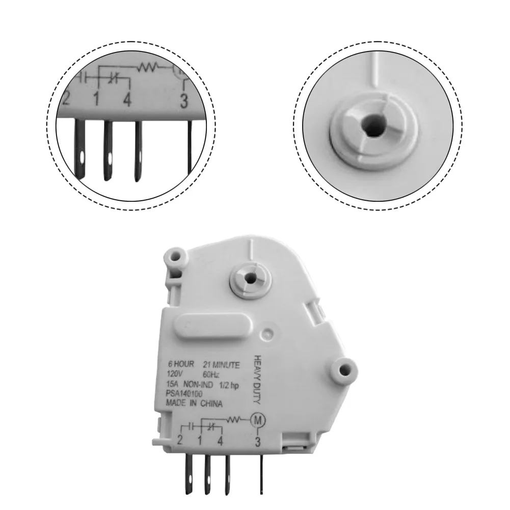 Refrigerator Defrost Timer 6 Hour Cycle 120V 60Hz 15A Non Inductive Plastic Replacement Part For Home Cooling System Maintenance